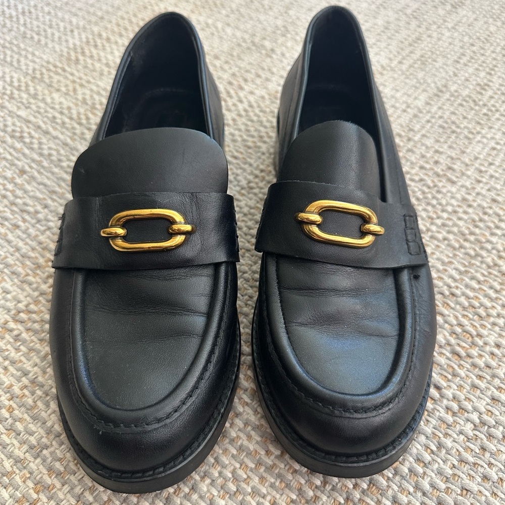 Massimo Dutti Black Loafers with Gold Detail